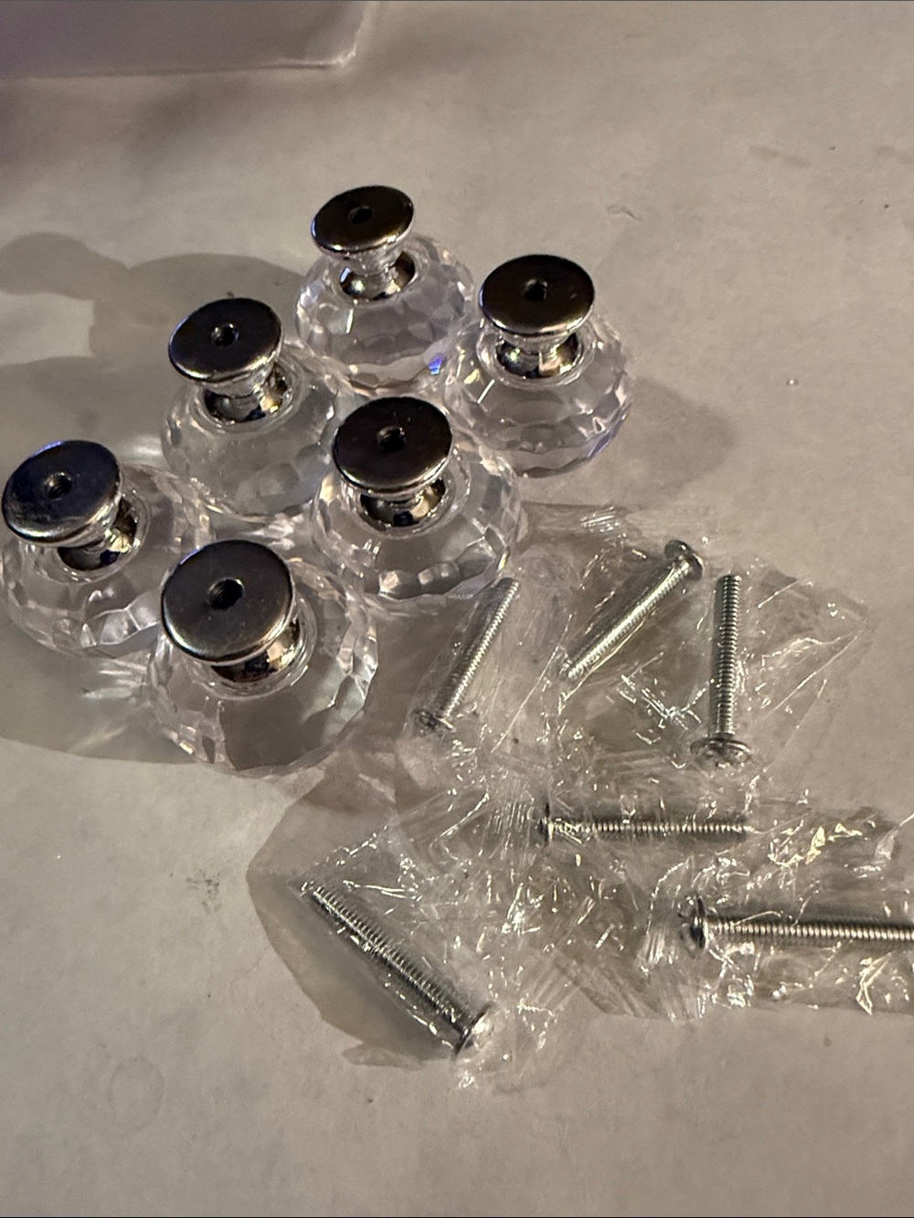 Crystal like Resin Cabinet or Drawer Knobs #3 with Silver Tops - Clear